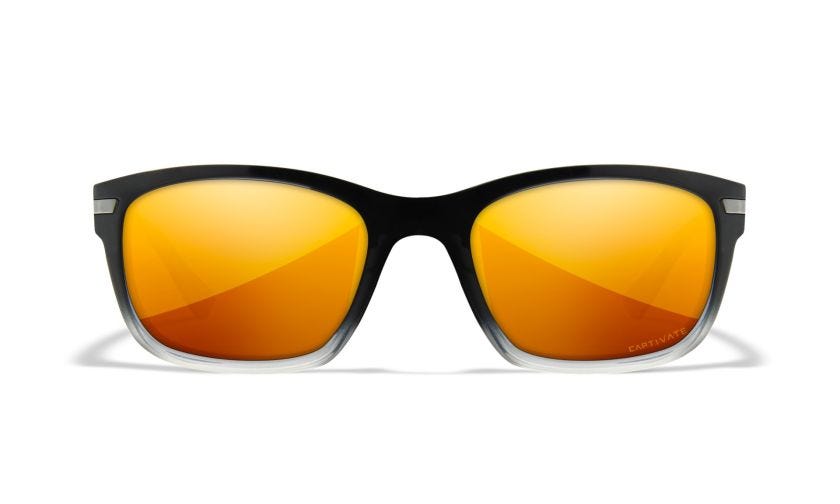 WX HELIX, Lenses: CAPTIVATE™ Polarized Bronze Mirror, Frame: Gloss Black Fade to Clear Crystal Image