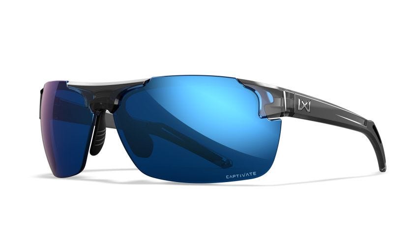 WX PRIME, Lenses: CAPTIVATE™ Polarized Blue Mirror, Frame: Gloss Crystal Grey Image